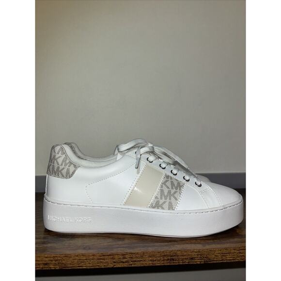 NWT Michael Kors Poppy Signature Logo Stripe Sneaker Sz 8 Women’s MSRP $175 Lux - Picture 1 of 9